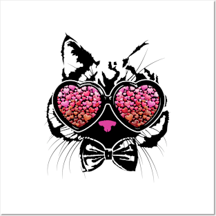 Love Cat Hearts Valentine's Day Shirt For Matching Couple Posters and Art